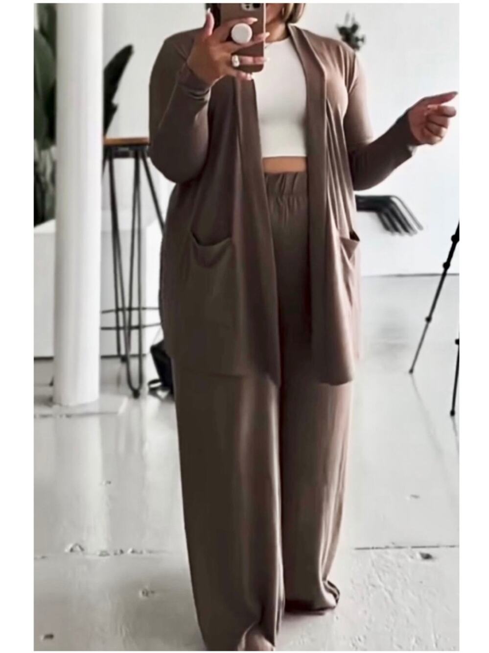 Wide Leg Pant & Longline Cardigan Set NWT Quiet Luxury Size 1X lounge wfh mocha